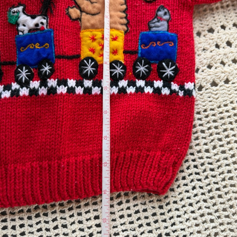 Vintage Toddler Cardigan Sweater Zoo Animal Circus Train Red Size 2 Cotton - Picture 14 of 14